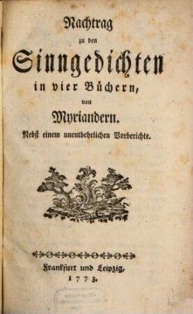 Nachtrag zu den Sinngedichten in vier Büchern