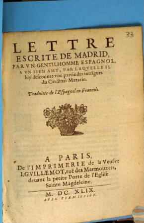 Lettre escrite de Madrid par un gentilhomme espagnol ...
