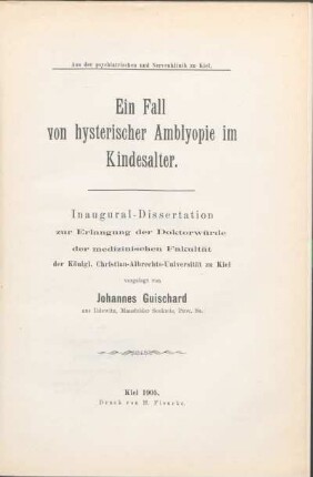 Ein Fall von hysterischer Amblyopie im Kindesalter