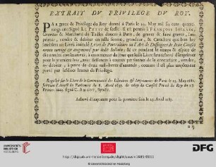 Extrait du privilege du roy