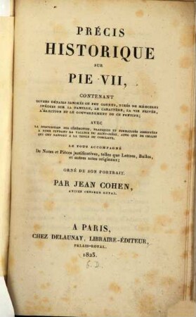 Precis historique sur Pie VII.