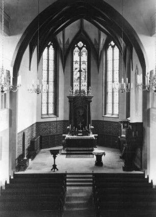 Roßwein. Stadtkirche Sankt Marien. Chor von der Orgelempore nach Osten