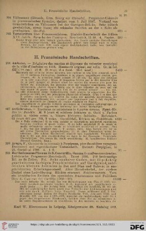 II. Französische Handschriften (Nr. 206 - 249)