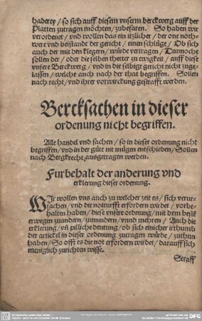 Bercksachen in dieser ordenung nicht begriffen.