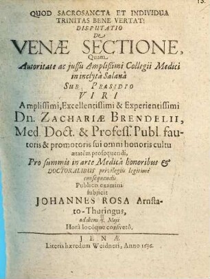 Disputatio De Venae Sectione