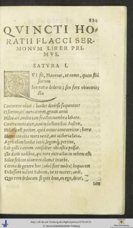 QUINCTI HORATII FLACCI SERMONUM LIBER PRIMUS