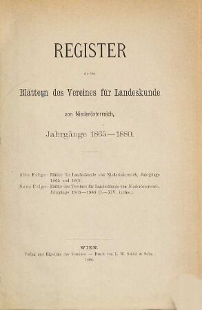 Blätter des Vereines für Landeskunde von Niederösterreich. [14,a]. Reg. zu Jg. 1865 - 1880 (1882)