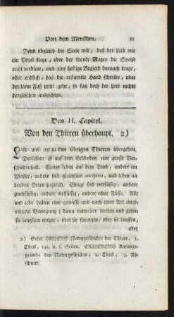 Das II. Capitel. Von den Thieren überhaupt