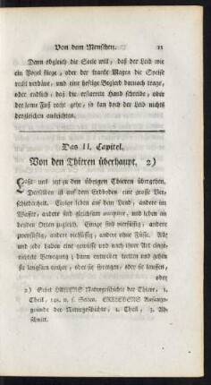 Das II. Capitel. Von den Thieren überhaupt