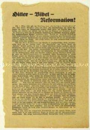 Flugblatt des Christlich-sozialen Volksdienstes gegen Hitler und Aufruf zur Wahl Hindenburgs zum Reichspräsidenten 1932
