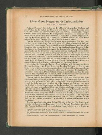 Johann Gustav Droysen und das Kieler Musikleben Von Edwin Pomsel