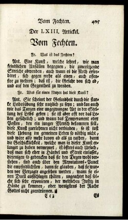 Der LXIII. Artickel. Vom Fechten.