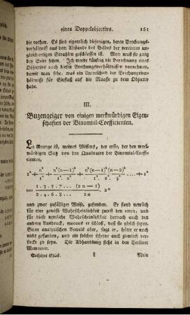 III. Buzengeiger von einigen merkwürdigen Eigenschaften der Binomial-Coerricienten.
