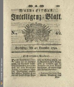 No. 49. Dienstag, den 4ten December 1792