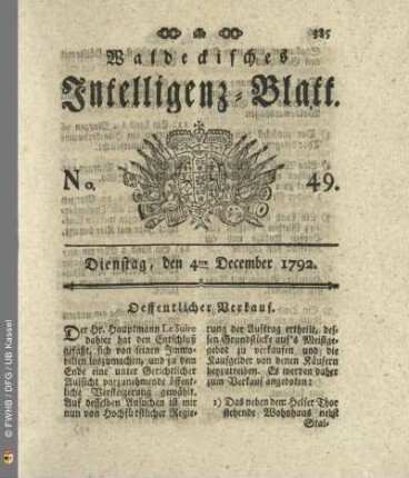 No. 49. Dienstag, den 4ten December 1792