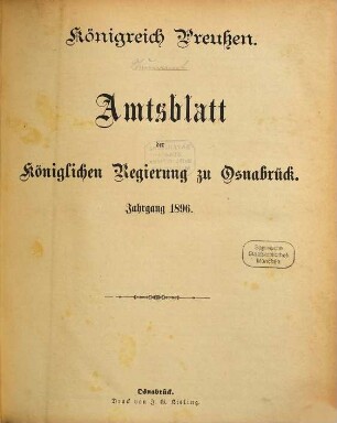 Amtsblatt für den Regierungsbezirk Osnabrück. 1896