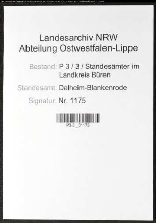 Sterberegister Standesamt Dalheim-Blankenrode