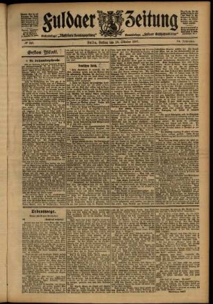 Erste Ausgabe vom Freitag, den 18. Oktober 1907.