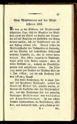 Vom Wahlkonvente und den Wahlsessionen selbst. - Nähere Vorbereitungen zu der Wahl selbst.
