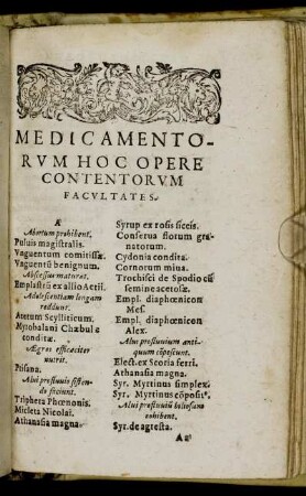 Medicamentorum Hoc Opere Contentorum Facultates.