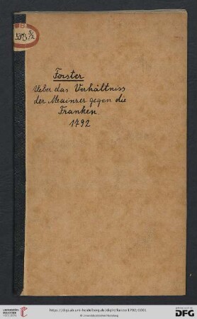 Ueber das Verhältniß der Mainzer gegen die Franken : Gesprochen in der Gesellschaft der Volksfreunde den 15ten November 1792