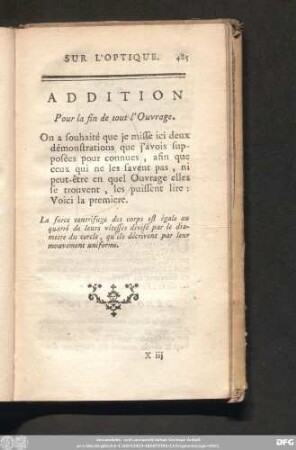Addition Pour la fin de tout l'Ouvrage.