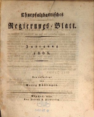 Churpfalzbaierisches Regierungsblatt, 1805