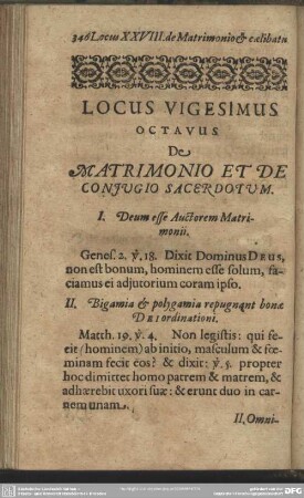 Locus Vigesimus Octavus De Matrimonio Et de Conjugio Sacerdotum