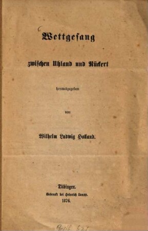 Wettgesang zwischen Uhland und Rückert