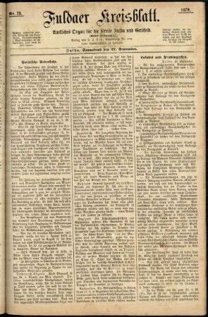 Erste Ausgabe vom Samstag, den 27. September 1879.