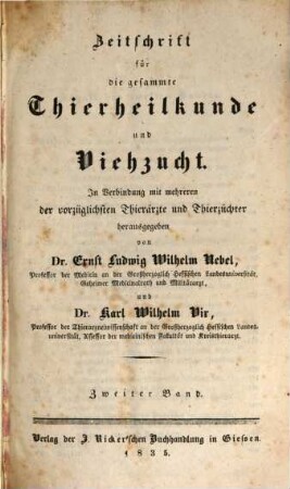 Zeitschrift für die gesammte Thierheilkunde und Viehzucht, 2. 1835