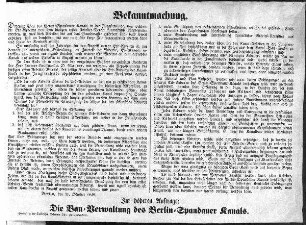 Bekanntmachung. Derjenige Theil des Berlin=Spandauer Kanals [...] (Sammlung Friedlaender)