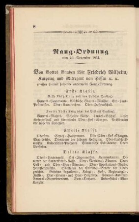 Rang=Ordnung vom 26. November 1834.