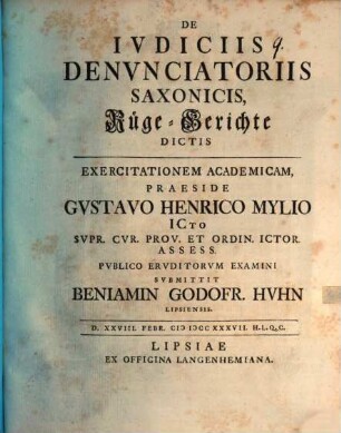 De iudiciis denunciatoriis Saxonicis, Rüge-Gerichte dictis
