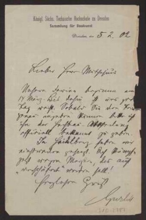 Schreiben an Hermann Muthesius (Brief)