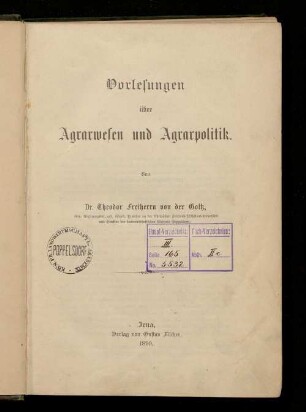 Vorlesungen über Agrarwesen und Agrarpolitik