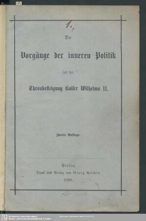 Vorgänge der inneren Politik seit der Thronbesteigung Kaiser Wilhelms II
