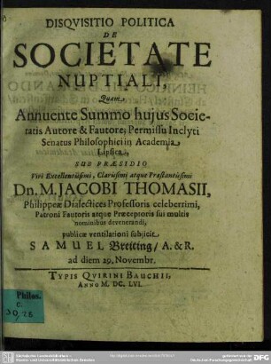 Disquisitio politica de societate nuptiali