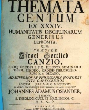 Themata Centum ex XXXIV. humanitatis disciplinarum generibus depromta