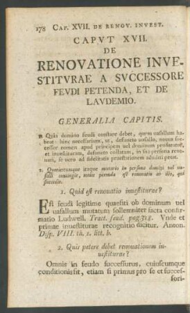 Caput XVII. De Renovatione Investiturae A Successore Feudi Petenda, Et De Laudemio