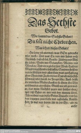 Das Sechste Gebot. Du solst nicht Ehebrechen