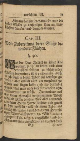 Cap. III. Von Zubereitung derer Gläser besonderer Flächen