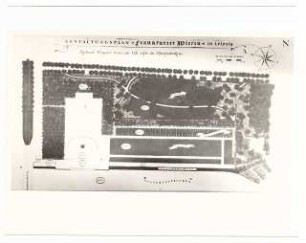 Gartenanlage Frankfurter Wiesen / Richard-Wagner-Hain / Richard-Wagner-Denkmal, Leipzig: Gestaltungsplan Frankfurter Wiesen, Richard-Wagner-Hain am Ost-Ufer des Elsterbeckens: Lageplan 1:500