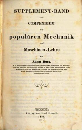 Compendium der populären Mechanik und Maschinenlehre, [2,1]. Supplement-Band