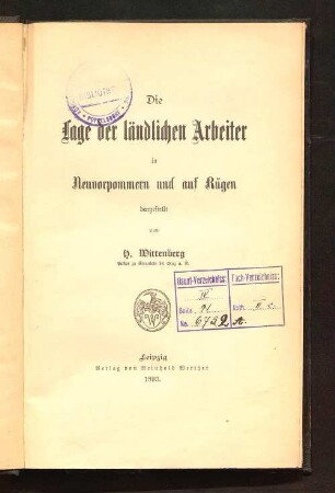 Die Lage der ländlichen Arbeiter in Neuvorpommern und auf Rügen