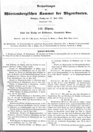 132. Sitzung, Stuttgart, 19.6.1852