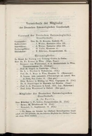 Verzeichniss der Mitglieder der Deutschen Entomologischen Gesellschaft