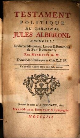 Testament politique du Cardinal Alberoni