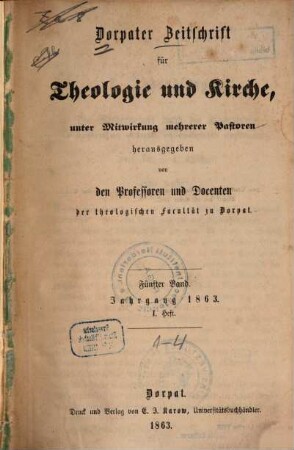 Dorpater Zeitschrift für Theologie und Kirche. 5. 1863
