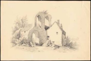 Kirchenruine mit angebauten Häusern: Ansicht